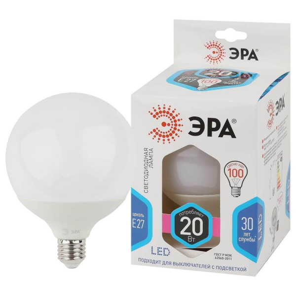 Лампа светодиодная ЭРА E27 20W 4000K матовая LED G120-20W-4000K-E27 Б0049081 Лампа светодиодная ЭРА E27 20W 4000K матовая LED G120-20W-4000K-E27 Б0049081