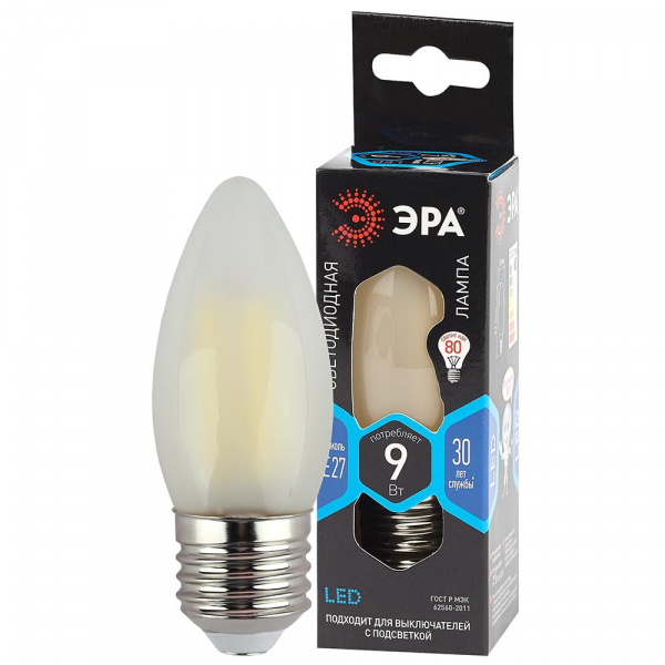 Лампа светодиодная ЭРА E27 9W 4000K матовая F-LED B35-9w-840-E27 frost Б0046998 Лампа светодиодная ЭРА E27 9W 4000K матовая F-LED B35-9w-840-E27 frost Б0046998