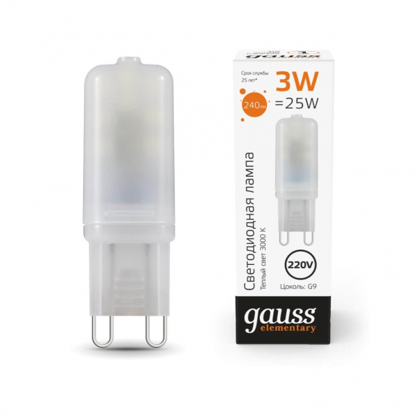 Лампа светодиодная Gauss G9 3W 3000К прозрачная 14913 Лампа светодиодная Gauss G9 3W 3000К прозрачная 14913