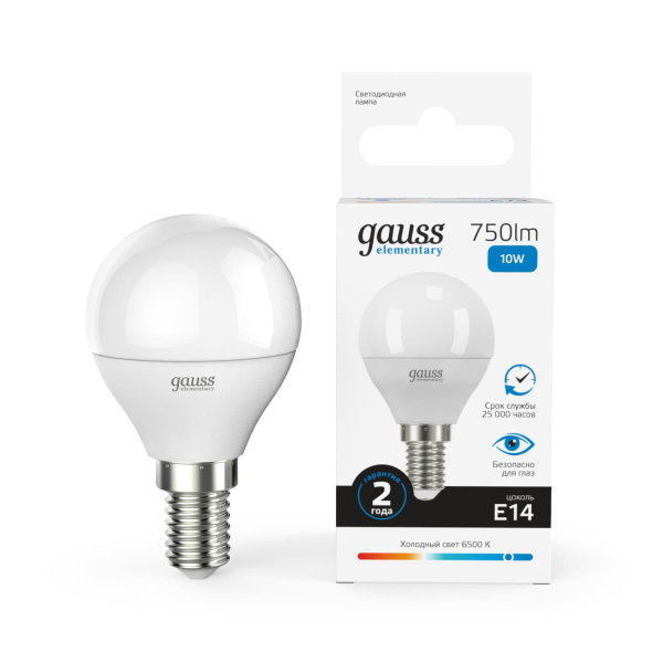 Лампа светодиодная Gauss E14 10W 6500K матовая 53130