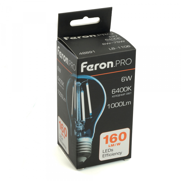 Лампа светодиодная Feron.PRO LB-1106 Шар E27 1000LM 6W 175-265V 6400K 48891 Лампа светодиодная Feron.PRO LB-1106 Шар E27 1000LM 6W 175-265V 6400K 48891