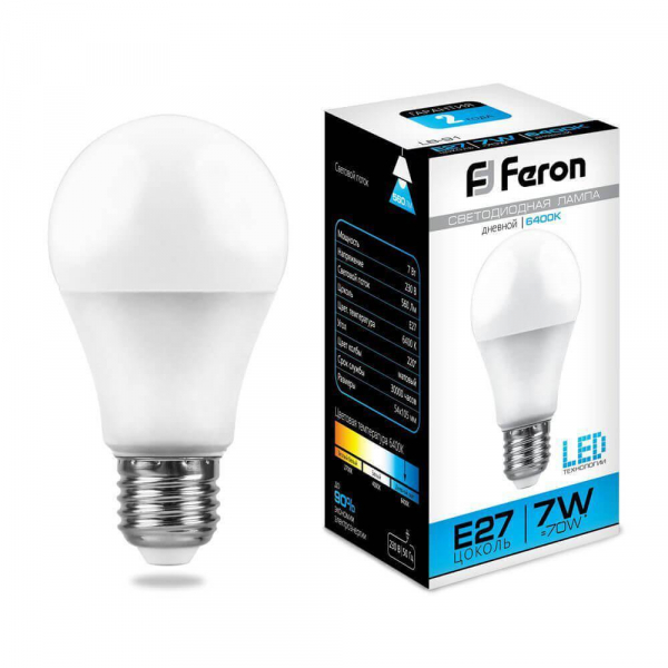 Лампа светодиодная Feron E27 7W 6400K Шар Матовая LB-91 25446 Лампа светодиодная Feron E27 7W 6400K Шар Матовая LB-91 25446