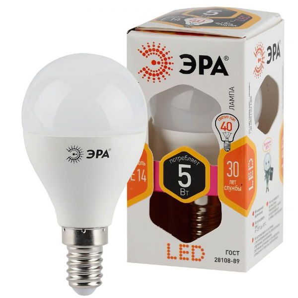 Лампа светодиодная ЭРА E14 5W 2700K матовая LED P45-5W-827-E14 Б0028485 Лампа светодиодная ЭРА E14 5W 2700K матовая LED P45-5W-827-E14 Б0028485