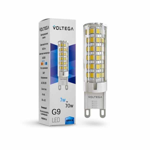 Лампа светодиодная Voltega G9 7W 4000К прозрачная VG9-K3G9cold7W 7188 Лампа светодиодная Voltega G9 7W 4000К прозрачная VG9-K3G9cold7W 7188