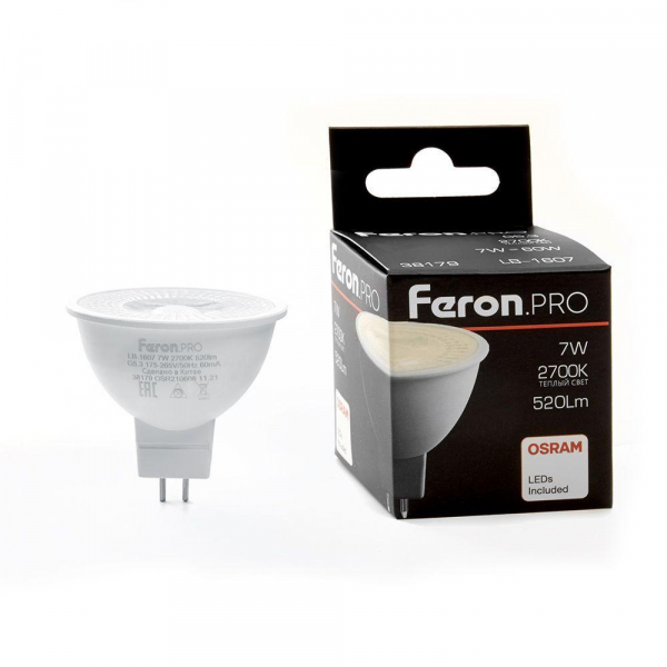 Лампа светодиодная Feron G5.3 7W 2700K матовая LB-1607 38179 Лампа светодиодная Feron G5.3 7W 2700K матовая LB-1607 38179