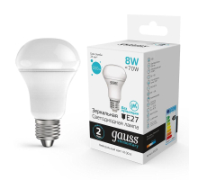 Лампа светодиодная Gauss E27 8W 4100K матовая 63228