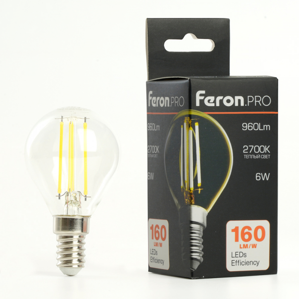 Лампа светодиодная Feron.PRO LB-1706 Шарик E14 960LM 6W 175-265V 2700K 51256 Лампа светодиодная Feron.PRO LB-1706 Шарик E14 960LM 6W 175-265V 2700K 51256
