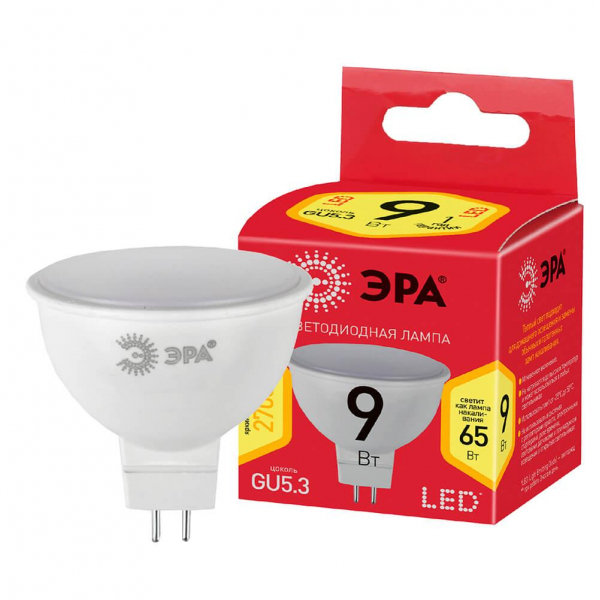 Лампа светодиодная ЭРА GU5.3 9W 2700K матовая ECO LED MR16-9W-827-GU5.3 Б0032972 Лампа светодиодная ЭРА GU5.3 9W 2700K матовая ECO LED MR16-9W-827-GU5.3 Б0032972