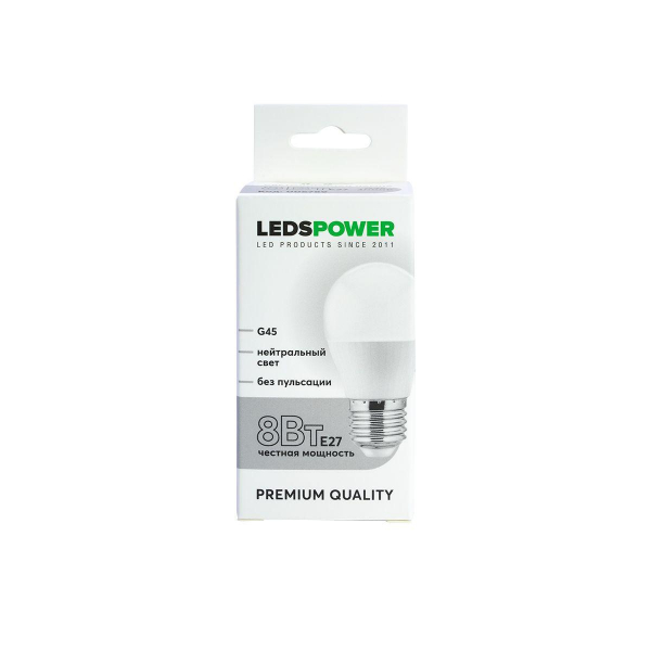 Светодиодная лампа LEDS POWER G45 E27 8Вт 4000К 006789 Светодиодная лампа LEDS POWER G45 E27 8Вт 4000К 006789