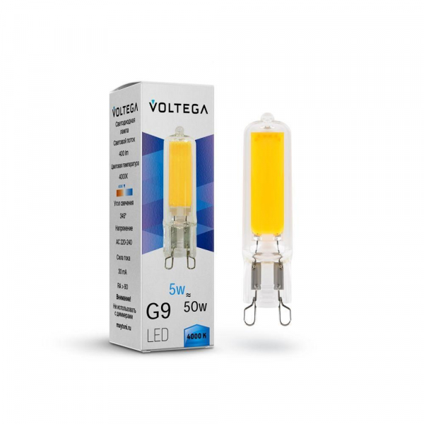 Лампа светодиодная Voltega G9 5W 4000К прозрачная VG9-K2G9cold5W 7182 Лампа светодиодная Voltega G9 5W 4000К прозрачная VG9-K2G9cold5W 7182