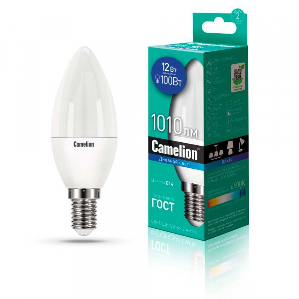 Лампа светодиодная Camelion E14 12W 6500K LED12-C35/865/E14 13691 Лампа светодиодная Camelion E14 12W 6500K LED12-C35/865/E14 13691