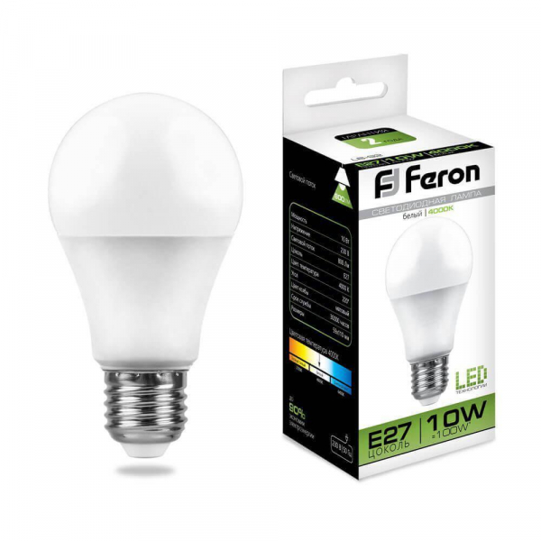 Лампа светодиодная Feron E27 10W 4000K Шар Матовая LB-92 25458 Лампа светодиодная Feron E27 10W 4000K Шар Матовая LB-92 25458
