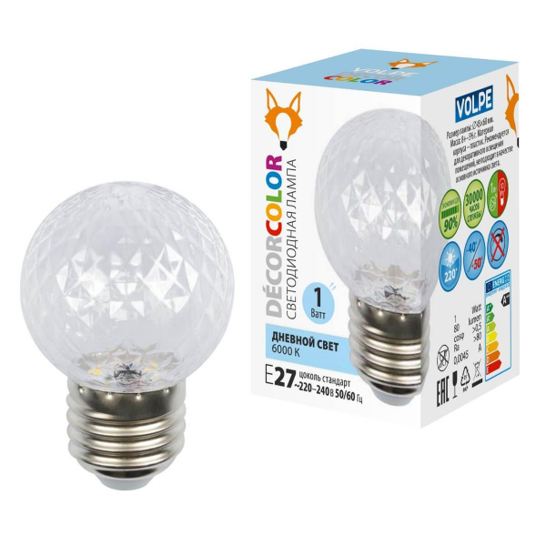 Лампа светодиодная E27 1W 6000K прозрачная LED-D45-1W/6000K/E27/CL/С PINEAPPLE UL-00010065 Лампа светодиодная E27 1W 6000K прозрачная LED-D45-1W/6000K/E27/CL/С PINEAPPLE UL-00010065