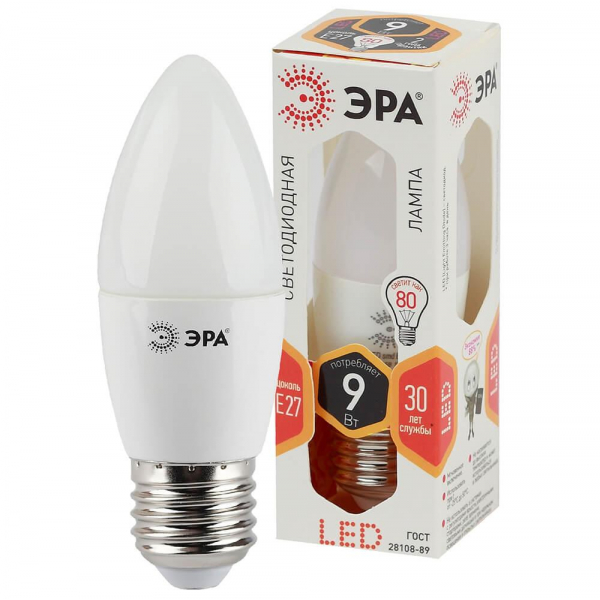 Лампа светодиодная ЭРА E27 9W 2700K матовая LED B35-9W-827-E27 Б0027971 Лампа светодиодная ЭРА E27 9W 2700K матовая LED B35-9W-827-E27 Б0027971