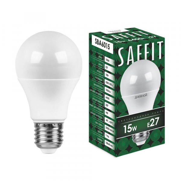 Лампа светодиодная Saffit E27 15W 6400K Шар Матовая SBA6015 55012 Лампа светодиодная Saffit E27 15W 6400K Шар Матовая SBA6015 55012