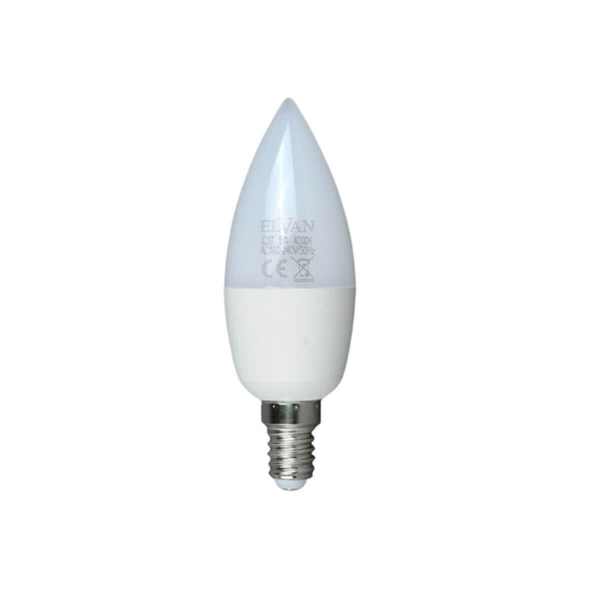 Лампа светодиодная Elvan E14 7W 6000К опал E14-7W-6000К-C37candle Лампа светодиодная Elvan E14 7W 6000К опал E14-7W-6000К-C37candle