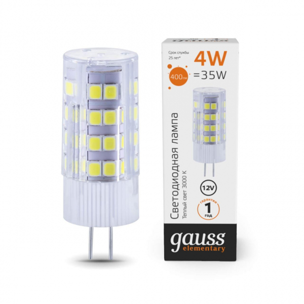Лампа светодиодная Gauss G4 4W 3000К прозрачная 10714 Лампа светодиодная Gauss G4 4W 3000К прозрачная 10714