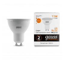 Лампа светодиодная Gauss GU10 11W 3000K матовая 13611