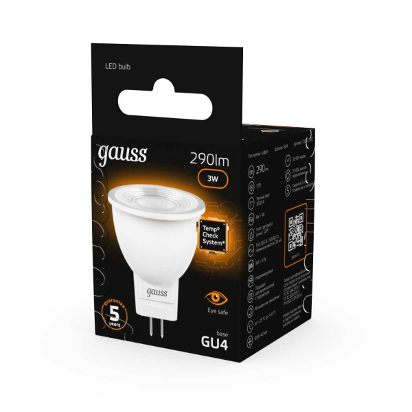 Лампа светодиодная Gauss GU4 3W 3000K матовая 132517103