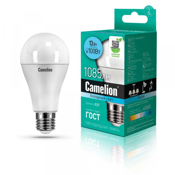 Лампа светодиодная Camelion E27 13W 4500K LED13-A60/845/E27 12046 Лампа светодиодная Camelion E27 13W 4500K LED13-A60/845/E27 12046