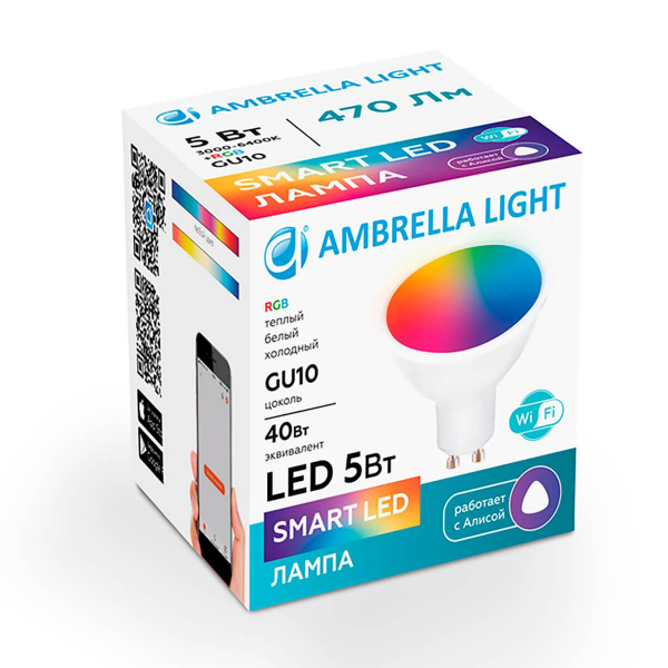 Светодиодная лампа Ambrella light 207500 Smart LED MR16 5W+RGB 3000K-6400K 220-240V Светодиодная лампа Ambrella light 207500 Smart LED MR16 5W+RGB 3000K-6400K 220-240V