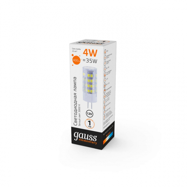 Лампа светодиодная Gauss G4 4W 3000К прозрачная 10714 Лампа светодиодная Gauss G4 4W 3000К прозрачная 10714