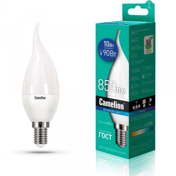Лампа светодиодная Camelion E14 10W 6500K LED10-CW35/865/E14 14405 Лампа светодиодная Camelion E14 10W 6500K LED10-CW35/865/E14 14405