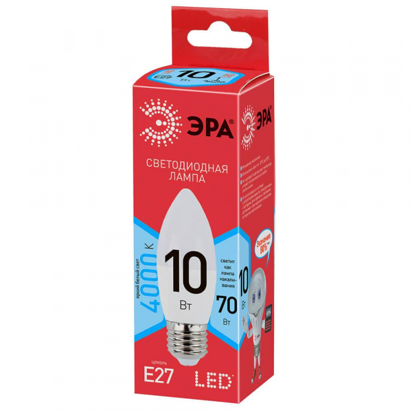 Лампа светодиодная ЭРА E27 10W 4000K матовая ECO LED B35-10W-840-E27 Б0032965 Лампа светодиодная ЭРА E27 10W 4000K матовая ECO LED B35-10W-840-E27 Б0032965