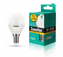 Лампа светодиодная Camelion E14 5W 3000K LED5-G45/830/E14 12027 Лампа светодиодная Camelion E14 5W 3000K LED5-G45/830/E14 12027