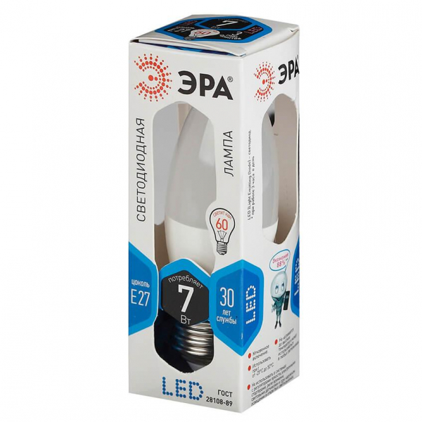 Лампа светодиодная ЭРА E27 7W 4000K матовая LED B35-7W-840-E27 Б0020540 Лампа светодиодная ЭРА E27 7W 4000K матовая LED B35-7W-840-E27 Б0020540