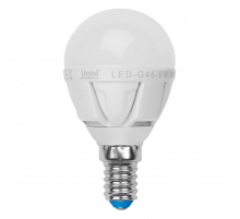 Лампа светодиодная Uniel E14 7W 3000K матовая LED-G45-7W/WW/E14/FR PLP01WH UL-00000773