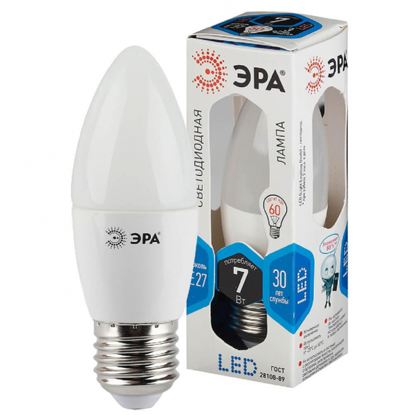 Лампа светодиодная ЭРА E27 7W 4000K матовая LED B35-7W-840-E27 Б0020540 Лампа светодиодная ЭРА E27 7W 4000K матовая LED B35-7W-840-E27 Б0020540