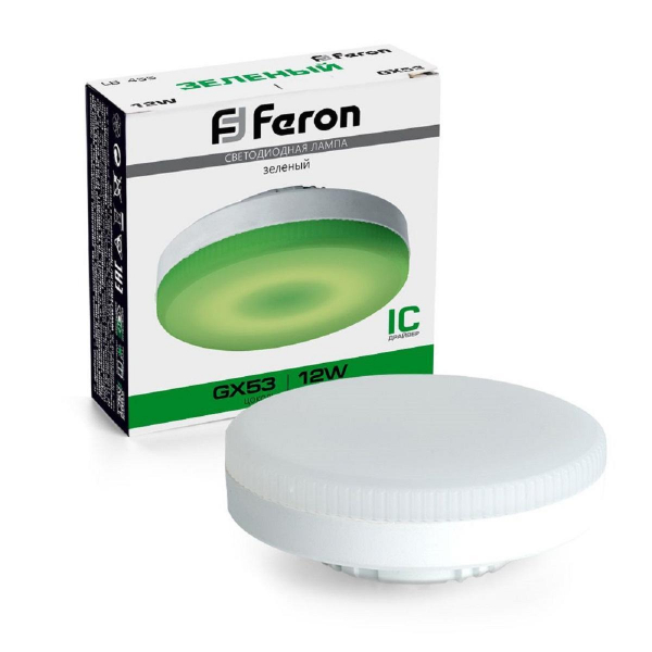 Лампа светодиодная Feron GX53 12W Таблетка Зеленая LB-455 48560 Лампа светодиодная Feron GX53 12W Таблетка Зеленая LB-455 48560