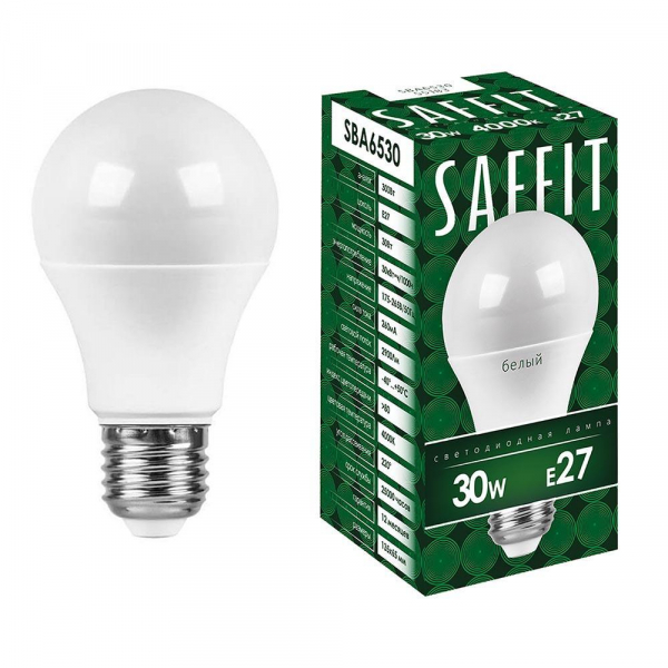 Лампа светодиодная Saffit E27 30W 6400K матовая SBA6530 55184 Лампа светодиодная Saffit E27 30W 6400K матовая SBA6530 55184