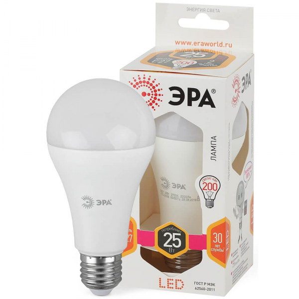 Лампа светодиодная ЭРА E27 25W 2700K матовая LED A65-25W-827-E27 Б0035334 Лампа светодиодная ЭРА E27 25W 2700K матовая LED A65-25W-827-E27 Б0035334