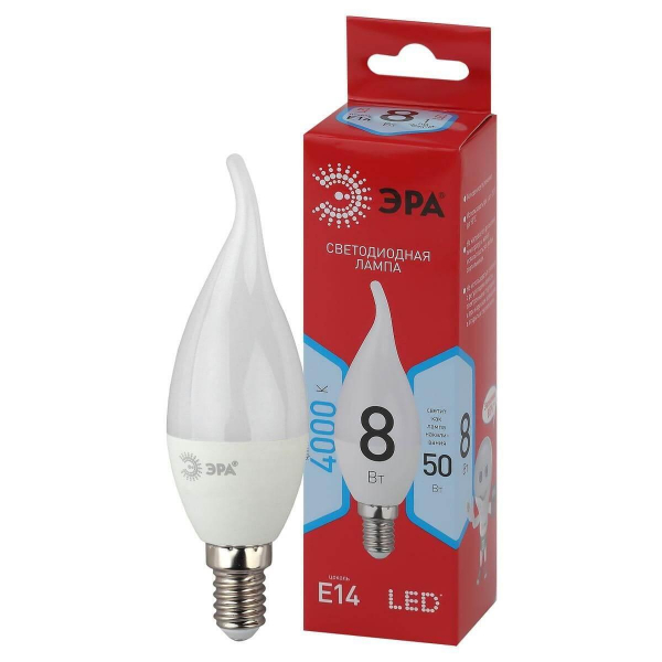 Лампа светодиодная ЭРА E14 8W 4000K матовая LED BXS-8W-840-E14 R Б0051848 Лампа светодиодная ЭРА E14 8W 4000K матовая LED BXS-8W-840-E14 R Б0051848