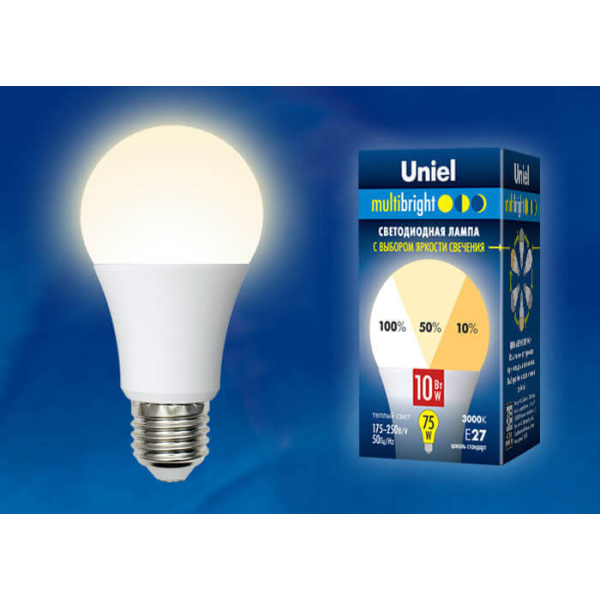 Лампа светодиодная Uniel E27 10W 3000K матовая LED-A60-10W/WW/E27/FR/MB PLM11WH UL-00002371