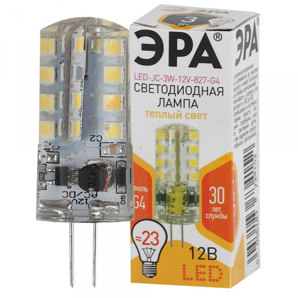 Лампа светодиодная ЭРА G4 3W 2700K прозрачная LED JC-3W-12V-827-G4 Б0033193 Лампа светодиодная ЭРА G4 3W 2700K прозрачная LED JC-3W-12V-827-G4 Б0033193