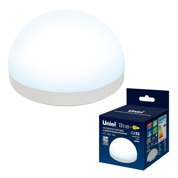Лампа светодиодная Uniel GX53 13W 6500K матовая LED-GX53-13W/6500K/GX53/FR/SPHERE PLZ02WH UL-00011792 Лампа светодиодная Uniel GX53 13W 6500K матовая LED-GX53-13W/6500K/GX53/FR/SPHERE PLZ02WH UL-00011792