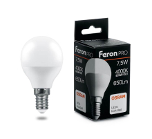 Лампа светодиодная Feron E14 7,5W 4000K матовая LB-1407 38072