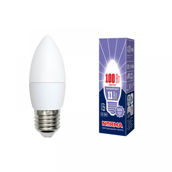 Лампа светодиодная E27 11W 6500K матовая LED-C37-11W/DW/E27/FR/NR UL-00003813 Лампа светодиодная E27 11W 6500K матовая LED-C37-11W/DW/E27/FR/NR UL-00003813