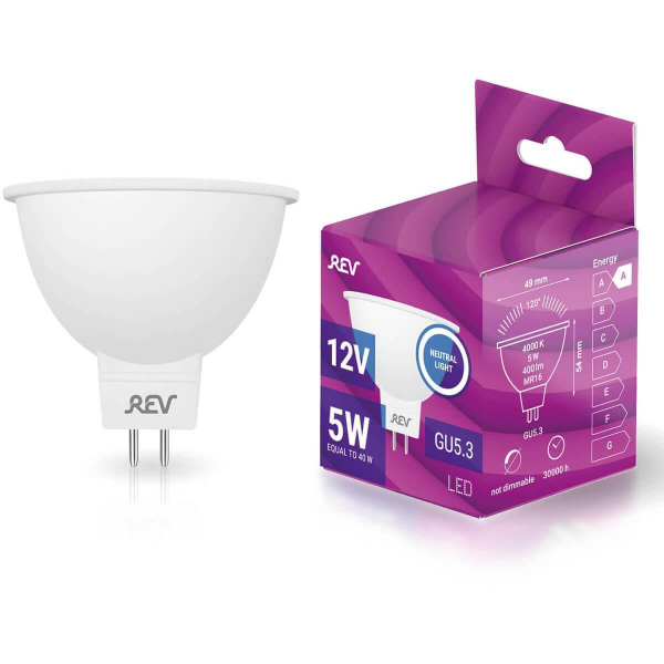 Лампа светодиодная REV MR16 GU5.3 5W 4000K нейтральный белый свет 12V рефлектор 32372 3 Лампа светодиодная REV MR16 GU5.3 5W 4000K нейтральный белый свет 12V рефлектор 32372 3