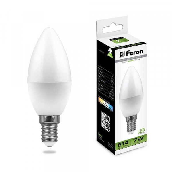 Лампа светодиодная Feron E14 7W 4000K Свеча матвоая LB-97 25476 Лампа светодиодная Feron E14 7W 4000K Свеча матвоая LB-97 25476