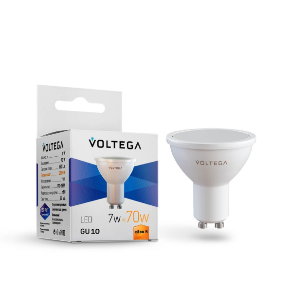 Лампа светодиодная Voltega GU10 7W 2800К матовая VG2-S2GU10warm7W 7056 Лампа светодиодная Voltega GU10 7W 2800К матовая VG2-S2GU10warm7W 7056