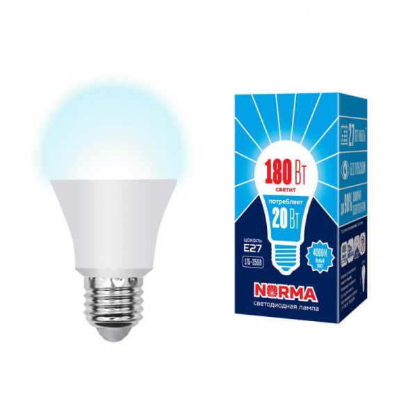 Лампа светодиодная E27 20W 4000K матовая LED-A65-20W/NW/E27/FR/NR UL-00004029 Лампа светодиодная E27 20W 4000K матовая LED-A65-20W/NW/E27/FR/NR UL-00004029