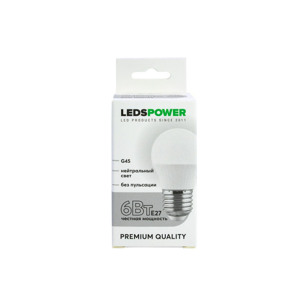 Светодиодная лампа LEDS POWER G45 E27 6Вт 4000К 006765 Светодиодная лампа LEDS POWER G45 E27 6Вт 4000К 006765