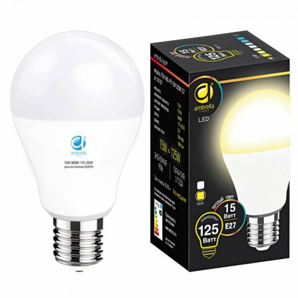 Лампа светодиодная Ambrella light E27 15W 3000K белая 201627 Лампа светодиодная Ambrella light E27 15W 3000K белая 201627