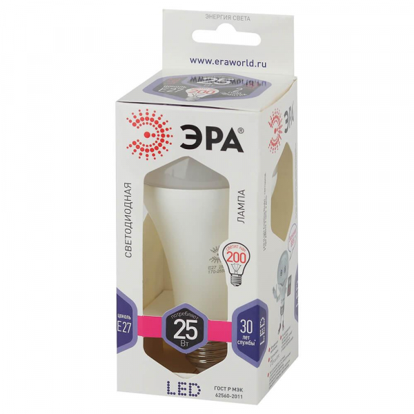 Лампа светодиодная ЭРА E27 25W 6000K матовая LED A65-25W-860-E27 Б0035336 Лампа светодиодная ЭРА E27 25W 6000K матовая LED A65-25W-860-E27 Б0035336