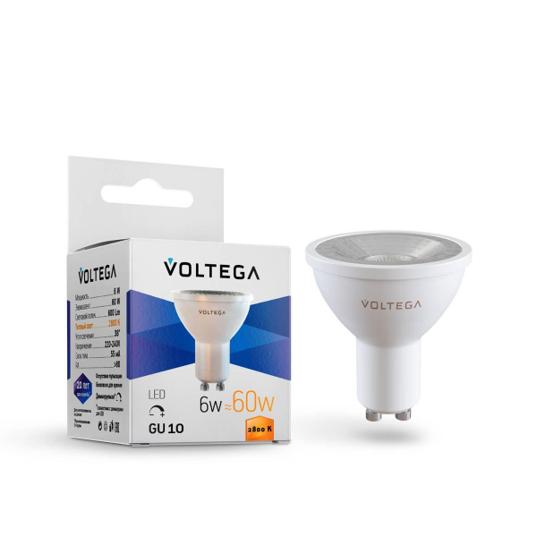 Лампа светодиодная Voltega GU10 6W 2800К прозрачная VG2-S1GU10warm6W-D 7108 Лампа светодиодная Voltega GU10 6W 2800К прозрачная VG2-S1GU10warm6W-D 7108