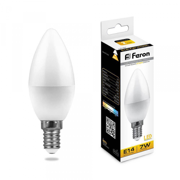 Лампа светодиодная Feron E14 7W 2700K Свеча Матовая LB-97 25475 Лампа светодиодная Feron E14 7W 2700K Свеча Матовая LB-97 25475